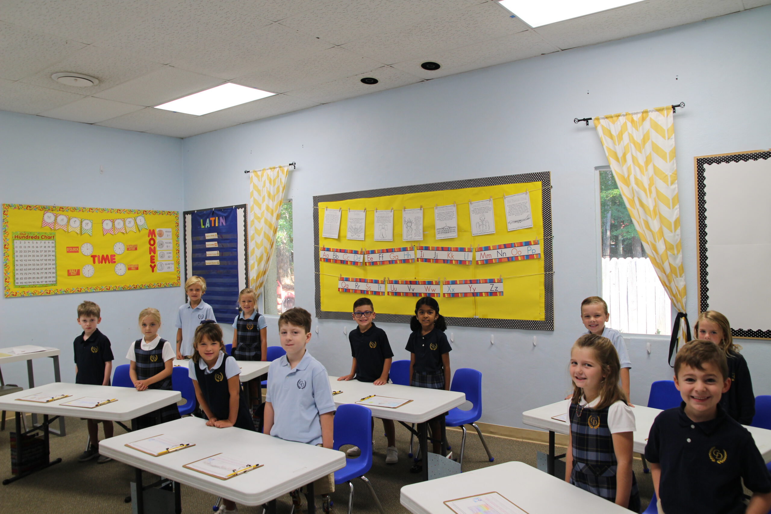 Classroom setting at Coram Deo emphasizing a Christ-centered, classical curriculum.